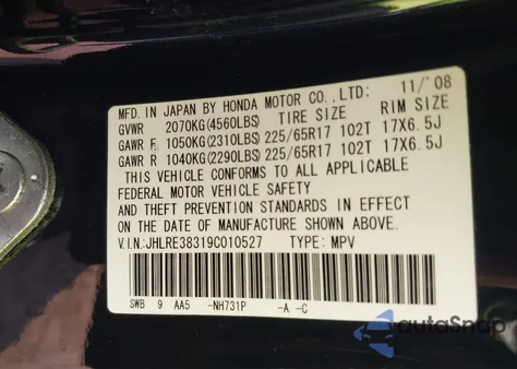 2009 Honda Cr-V Lx z USA, uszkodzony, nr VIN JHLRE38319C010527